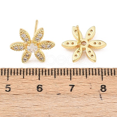 Flower Brass Micro Pave Clear Cubic Zirconia Stud Earrings EJEW-F400-01B-G-1