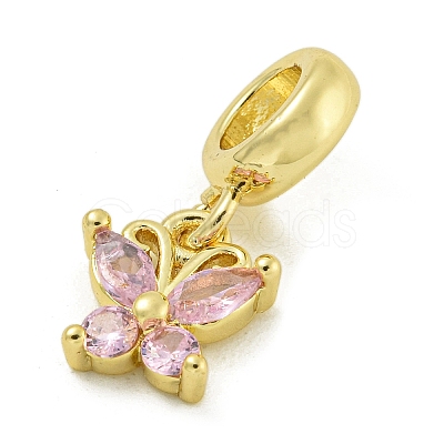 Rack Plating Brass Pave Thistle Cubic Zirconia Butterfly European Dangle Charms KK-Z067-46G-1