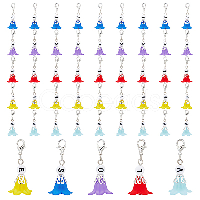 HOBBIESAY 50Pcs 5 Colors Frosted Flower Transparent Acrylic Pendant Decoration HJEW-HY0001-01-1