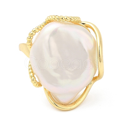 Natural Pearl Open Cuff Ring RJEW-M150-06G-1