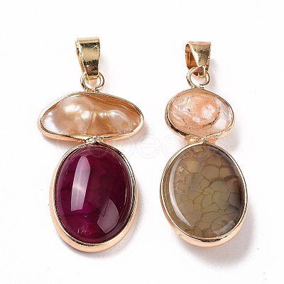 Natural Agate with Natural Shell Pendants G-G990-01B-KCG-1