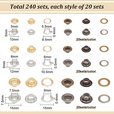 240Sets 12 Styles Brass Grommet Eyelet Findings KK-BC0012-01-1