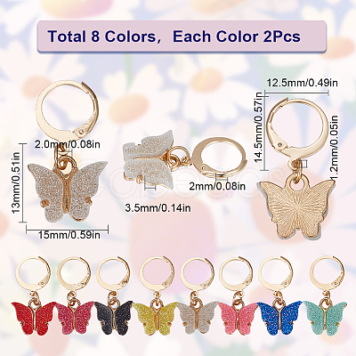 SUNNYCLUE 16Pcs 8 Colors Alloy Enamel Butterfly Charm Locking Stitch Markers HJEW-SC0001-30-1