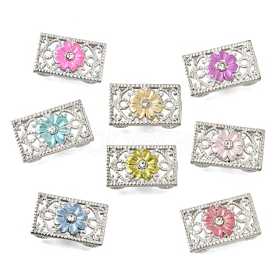 Brass Crystal Rhinestone Rectangle with Flower Multi-Strands Links KK-P306-21P-1