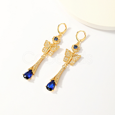 Elegant Brass Cubic Zirconia Butterfly Tassel Hoop Earrings KG8851-1