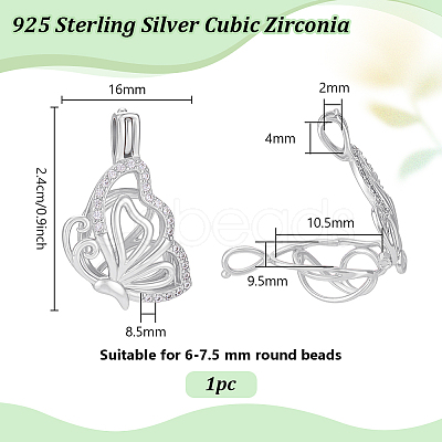 1Pc 925 Sterling Silver Micro Pave Clear Cubic Zirconia Bead Cage Pendants STER-PH0004-85P-1