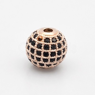 CZ Brass Micro Pave Grade AAA Black Color Cubic Zirconia Round Beads KK-O065-6mm-01RG-NR-1