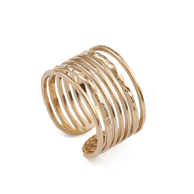Ion Plating(IP) 304 Stainless Steel Multi Line Open Cuff Rings for Women RJEW-G285-10G-1