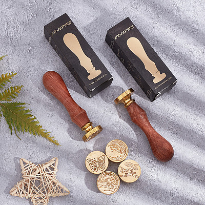 Brass Wax Seal Stamp with Handle AJEW-WH0184-0353-1