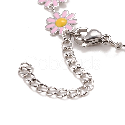 Enamel Daisy Link Chain Necklace NJEW-P220-01P-1