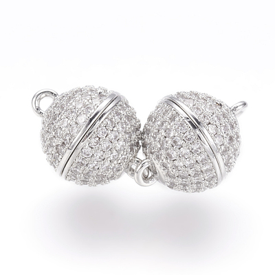 Brass Micro Pave Cubic Zirconia Magnetic Clasps with Loops ZIRC-E120-05P-10mm-NR-1