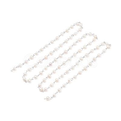 Handmade Natural Freshwater Pearl Beaded Chains AJEW-JB01088-02-1