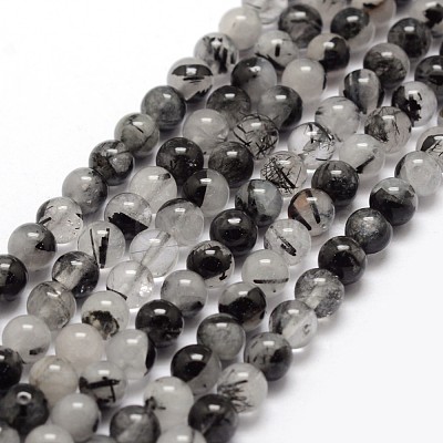 Natural Black Rutilated Quartz Bead Strands G-P217-32-6mm-1