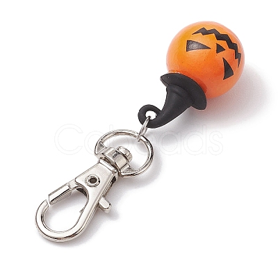 Halloween Theme Wood & Alloy Pumpkin Pendant Decoration HJEW-JM01979-1