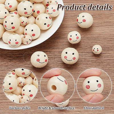 PandaHall Elite 60Pcs 3 Styles Printed Wooden Beads WOOD-PH0002-64-1