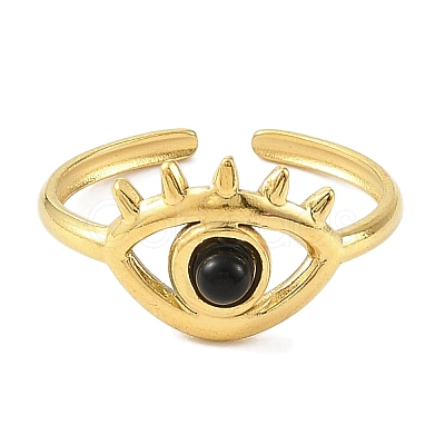 Natural Dyed & Heated Black Agate Finger Rings RJEW-F166-56G-1