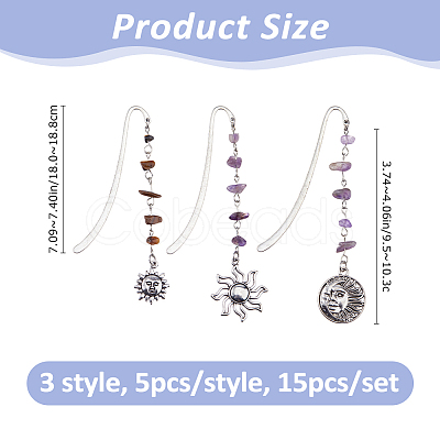15Pcs 5 Color Sun Alloy Bookmark AJEW-FH00050-1
