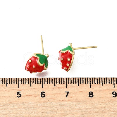 Strawberry Brass Stud Earrings EJEW-V011-04G-1