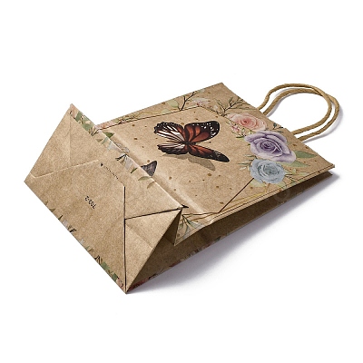 Flower Butterfly Pattern Kraft Paper Bags CARB-F012-03B-1
