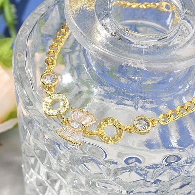Brass Micro Pave Clear Cubic Zirconia Link Bracelets BJEW-U020-08G-1