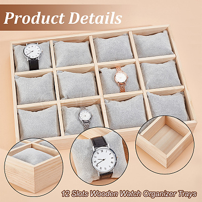 12 Slots Wooden Watch Organizer Trays AJEW-WH0471-143B-1