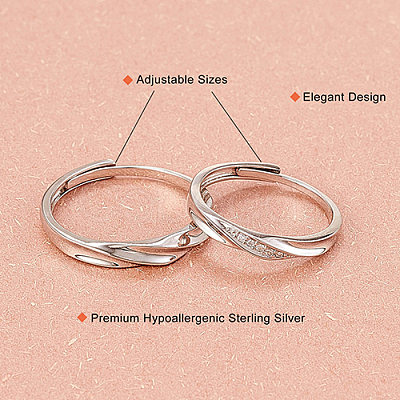 Rhodium Plated 925 Sterling Silver Wave Adjustable Couple Rings JR853A-1