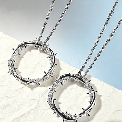 Brass Crystal Rhinestone Crown of Thorns Pendant Alloy Rope Chain Necklaces WGA61EE-01-1
