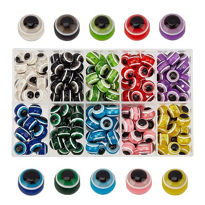 Round Evil Eye Resin Beads RESI-GA0001-03B-1