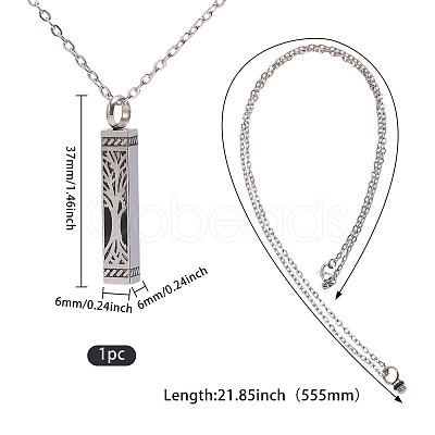 304 Stainless Steel Rectangle with Tree of Life Pendant Urn Ashes Necklaces NJEW-WH0036-030P-1