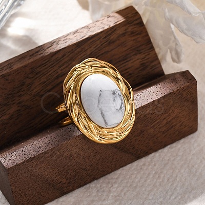 Oval Natural Howlite Finger Rings RJEW-M063-01G-10-1