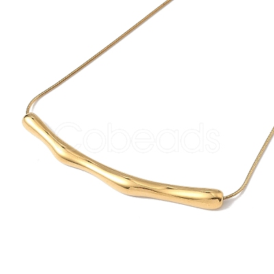Ion Plating(IP) 304 Stainless Steel Round Snake Chain Textured Bar Pendant Necklaces for Women NJEW-K276-15G-1-1