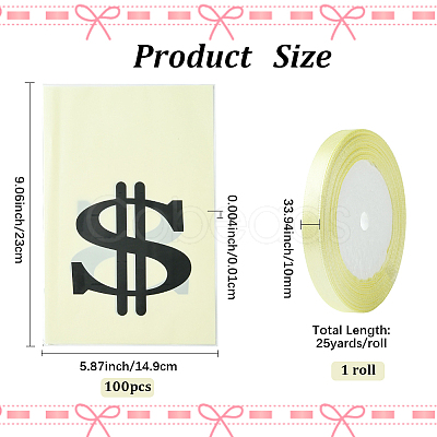 100Pcs OPP Cellophane Black Dollar Sign Packaging Bags ABAG-SP0001-44-1