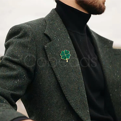 12Pcs Saint Patrick's Day Alloy Enamel Shamrock Brooch JEWB-FH0001-64B-1