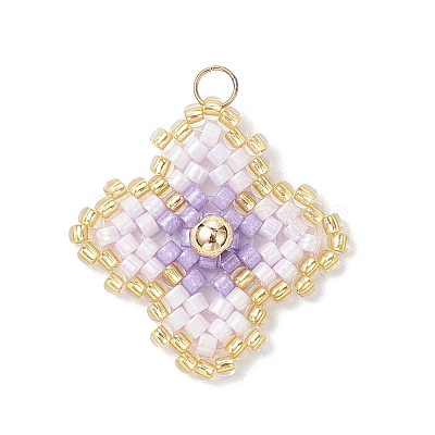 Handmade Glass Seed Beaded Quatrefoil Pattern Pendants PALLOY-MZ00965-02-1