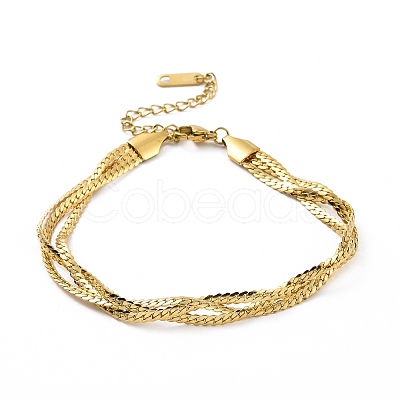 304 Stainless Steel Braided Cuban Link Chain Bracelet for Women BJEW-P286-03G-1