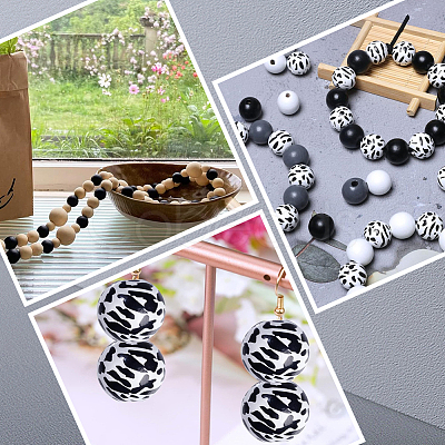 6 Styles Painted Natural Wood Beads WOOD-SP0001-10-1