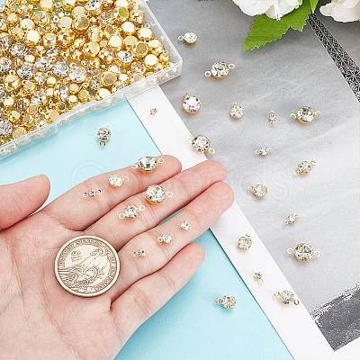 DIY Flat Round Brass Rhinestone Connector Charms & Pendant Jewelry Making Findings Kits DIY-GA0001-69G-1