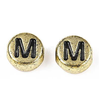 Plated Acrylic Horizontal Hole Letter Beads PACR-Q099-M03-G-1