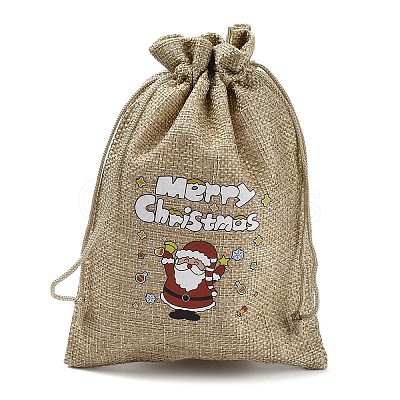 Christmas Printed Burlap Packing Pouches Drawstring Bags ABAG-Q053-02B-07-1