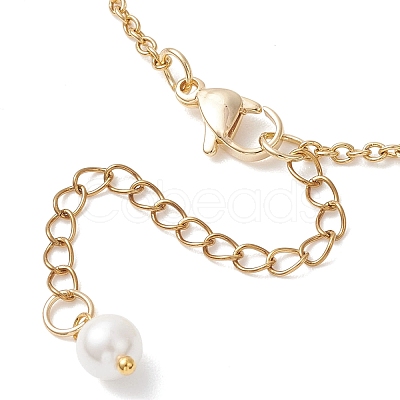 Shell Pearl White Round Pendant 304 Stainless Steel Cable Chain Necklaces for Women NJEW-JN05760-02-1