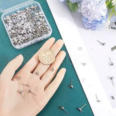 SOFPLATE 150Pcs 3 Size 202 Stainless Steel Ball Stud Earring Findings STAS-SP0001-53-1