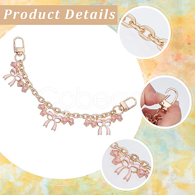 2Pcs 2 Styles Pink Zinc Alloy Enamel Bowknot Flower Charm Cable Chain Purse Chains FIND-BBC0004-59-1