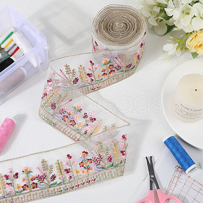 5 Yards Polyester Embroidery Flower Ribbon OCOR-CY0001-17A-1