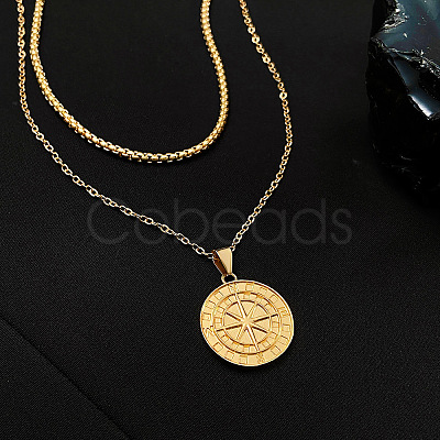 Compass Alloy Double Layer Pendant Necklaces for Women WH-WG93E93-01-1