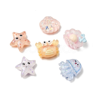 Ocean Animals Transparent Resin & Paillette & Glitter Powder Cabochons RE-CBAA73D-01-1
