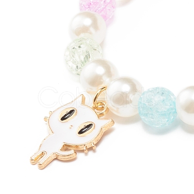 Candy Color Round Beaded Stretch Bracelet with Enamel Charm for Kid BJEW-JB07637-1