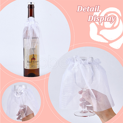 Organza & Cloth Bride and Groom Full Dress Wine Bottle Cover AJEW-DR0001-67-1