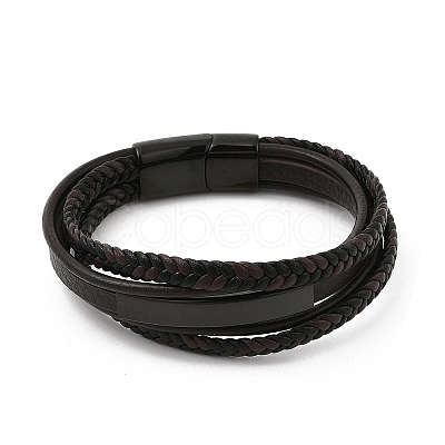 Ion Plating(IP) Braided Leather Cord Multi-strand Bracelets for Men BJEW-Z081-12EB-1