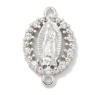 Rack Plating Brass Clear Cubic Zirconia Religion Oval Virgin Mary Connector Charms KK-L224-097P-1