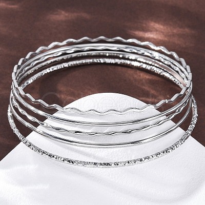 5Pcs 304 Stainless Steel Bangle Set for Women BJEW-S162-01B-P-1